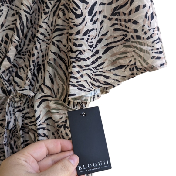 Eloquii Tan Tropical Ruched Mini Dress - Picture 5 of 10